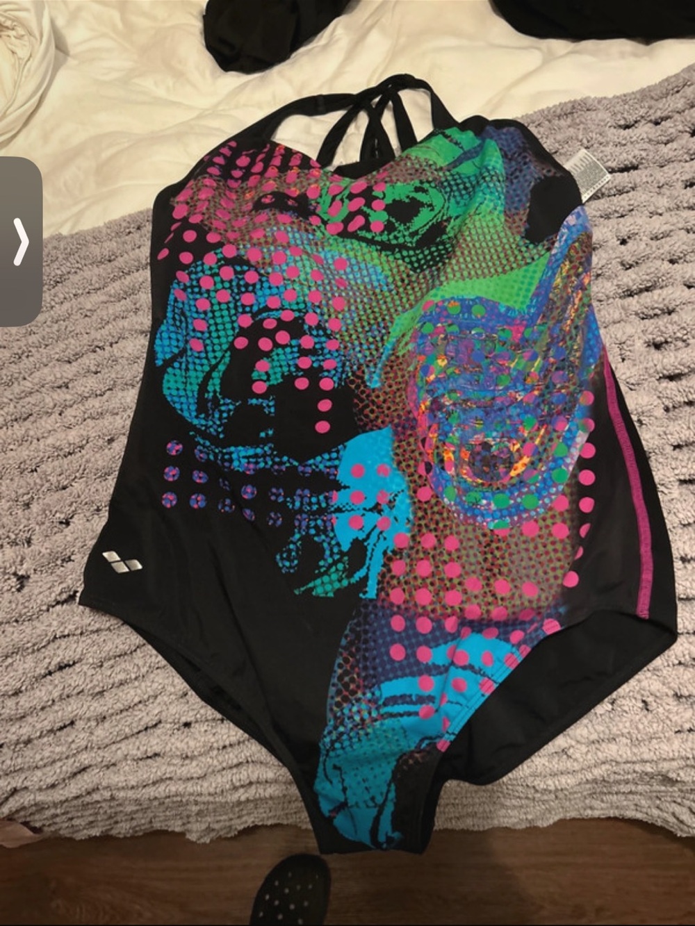 Women’s Black One-Piece Swimsuit with Multicolor Graphic